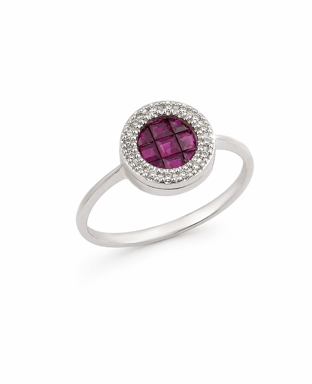 Anillo de Rubí Redondo con Halo de Diamantes