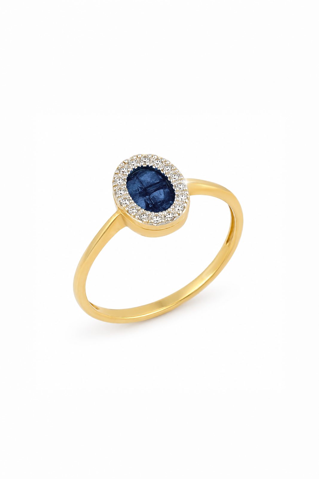 Anillo Halo Ovalado de Zafiro y Diamantes