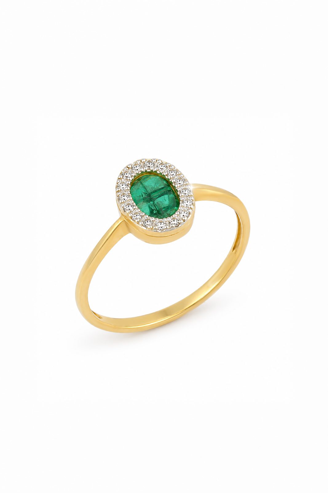 Anillo Halo Ovalado de Esmeralda y Diamantes
