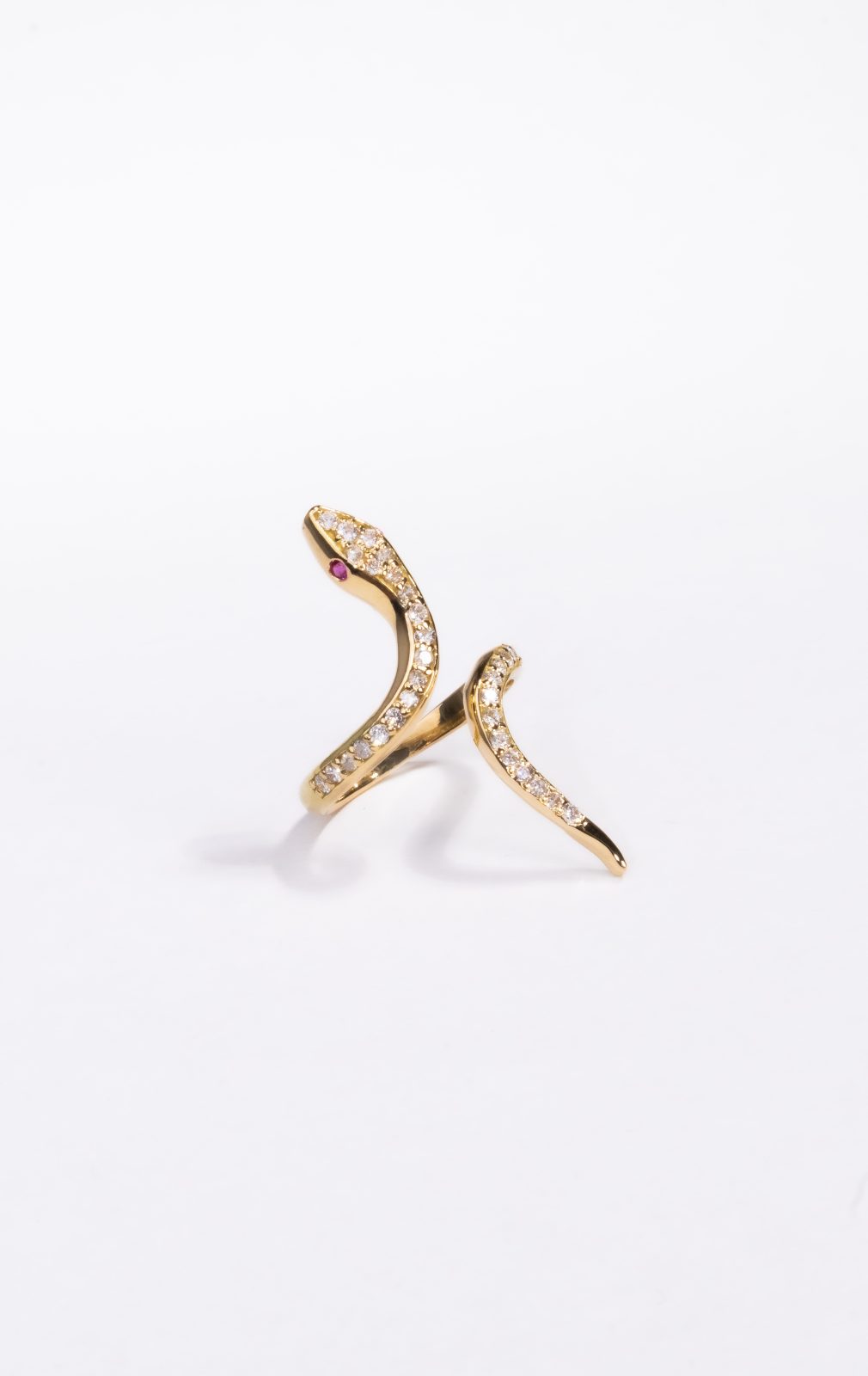 Sortija Serpiente en Oro con Diamantes y Ojos Rojos
