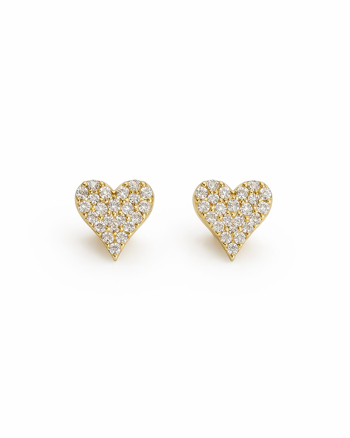 Aretes de Corazón Estilizado Grande en Oro Amarillo con Pavé de Diamantes