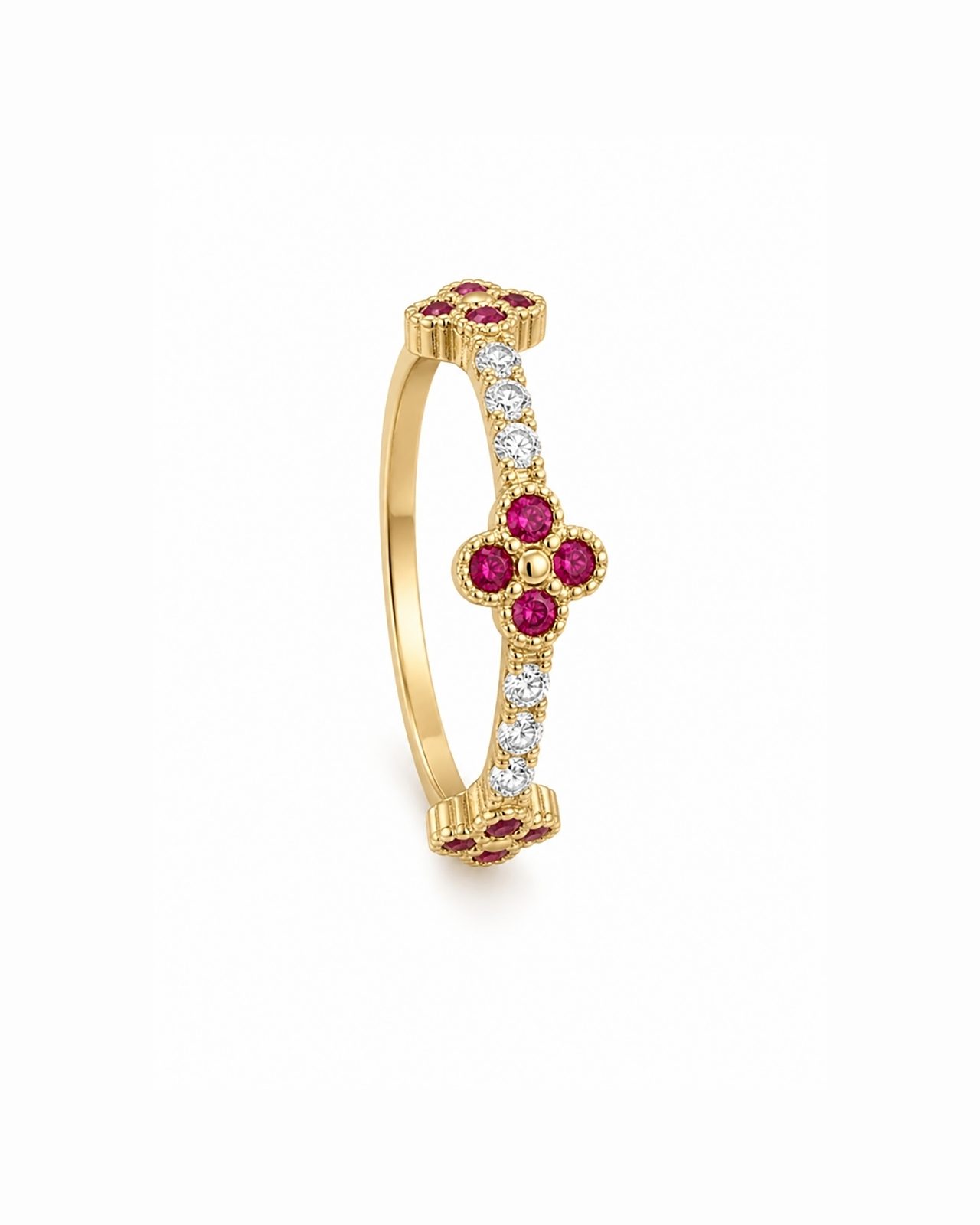 Sortija Perlée con Rubíes y Diamantes en Oro 18k