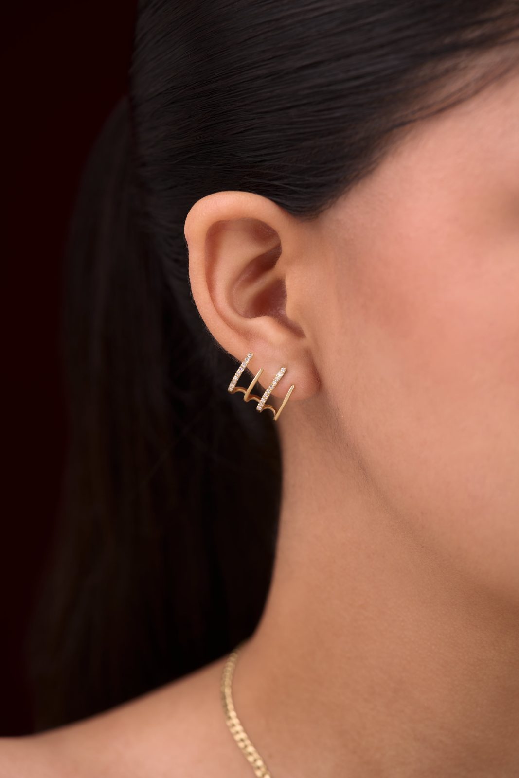 Aretes Estilo Multilineas con Diamantes