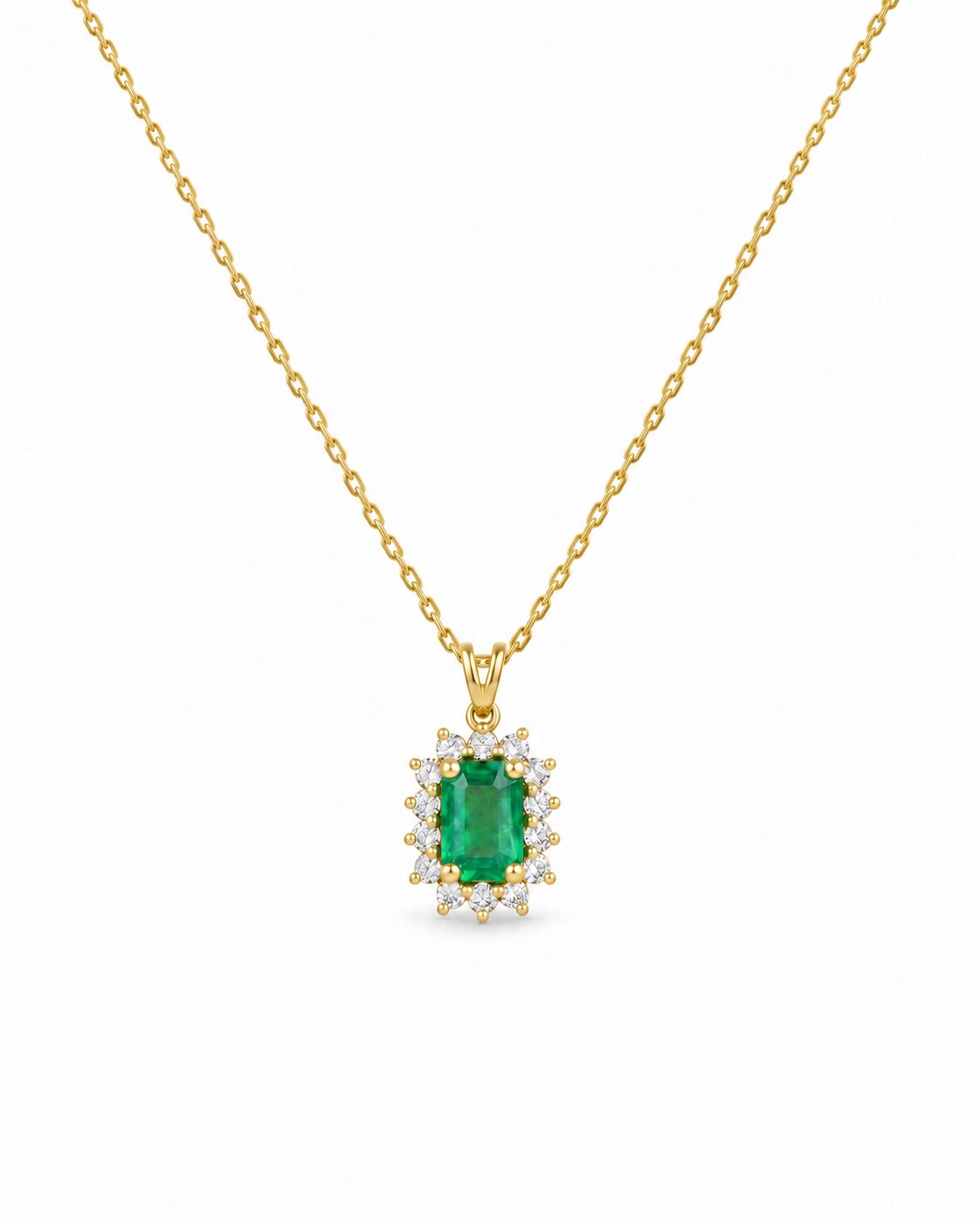 Collar con Dije de Esmeralda en Corte Esmeralda y Diamantes